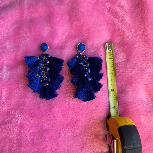Etsy Royal Blue and Gold Tassel String Dangle Boho Earrings - Picture 3 of 4